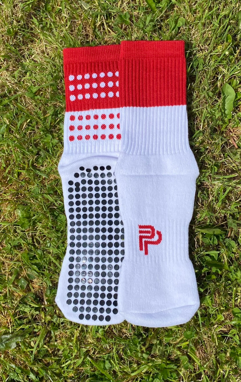 Red and White Grip Socks