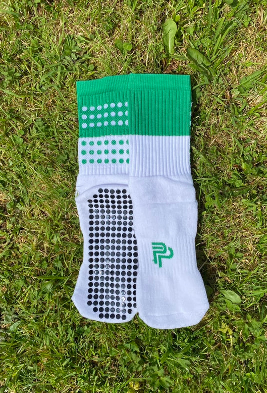 Green and White Grip Socks