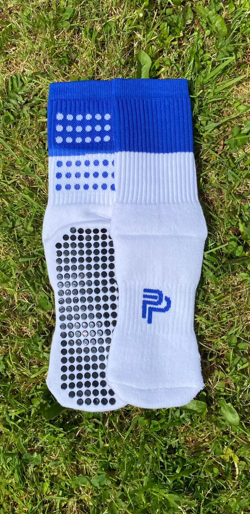 Blue and White Grip Socks